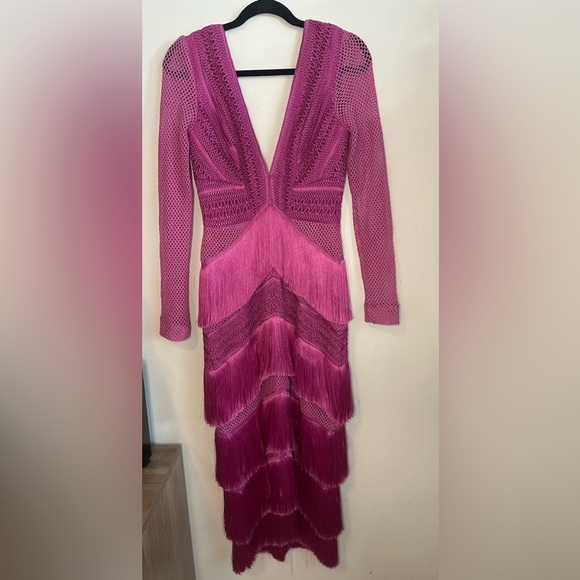 NWT PATBO fuchsia fringe crochet long sleeve dress Cerise pink small | 4 - Picture 7 of 14